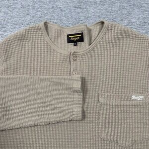 Seager Sawpit Henley Shirt Mens XL Brown Waffle Knit Long Sleeve Thermal